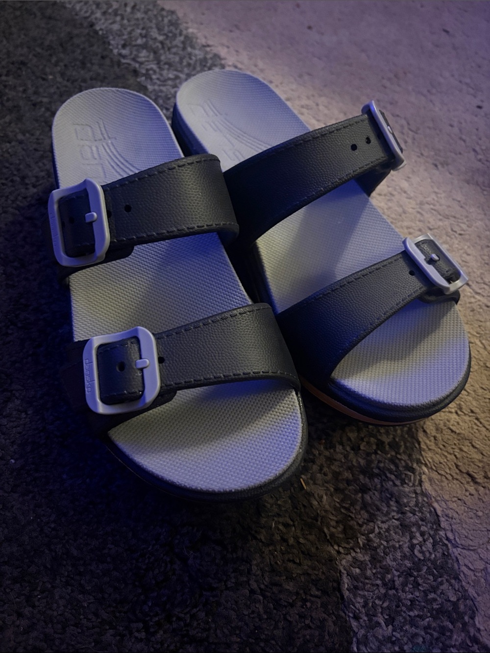 Black Double Strap Slide Sandals with Buckles by DANSKO